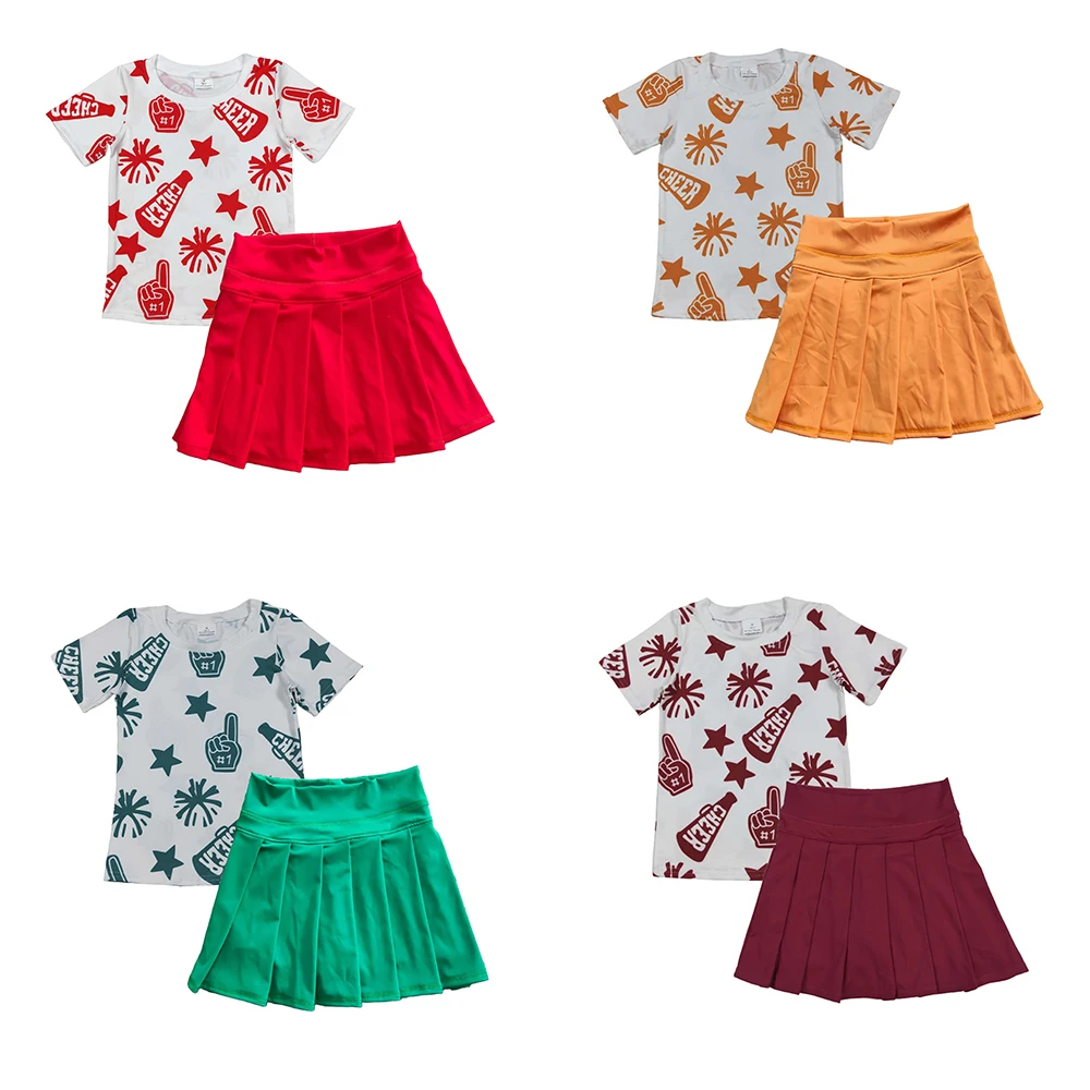 

Baby Girl Clothes Set Toddler Outfit Yoga Skorts Firework Stars Short Sleeve Top Pleated Mini Skirt Shorts Kids Fashion Clothing