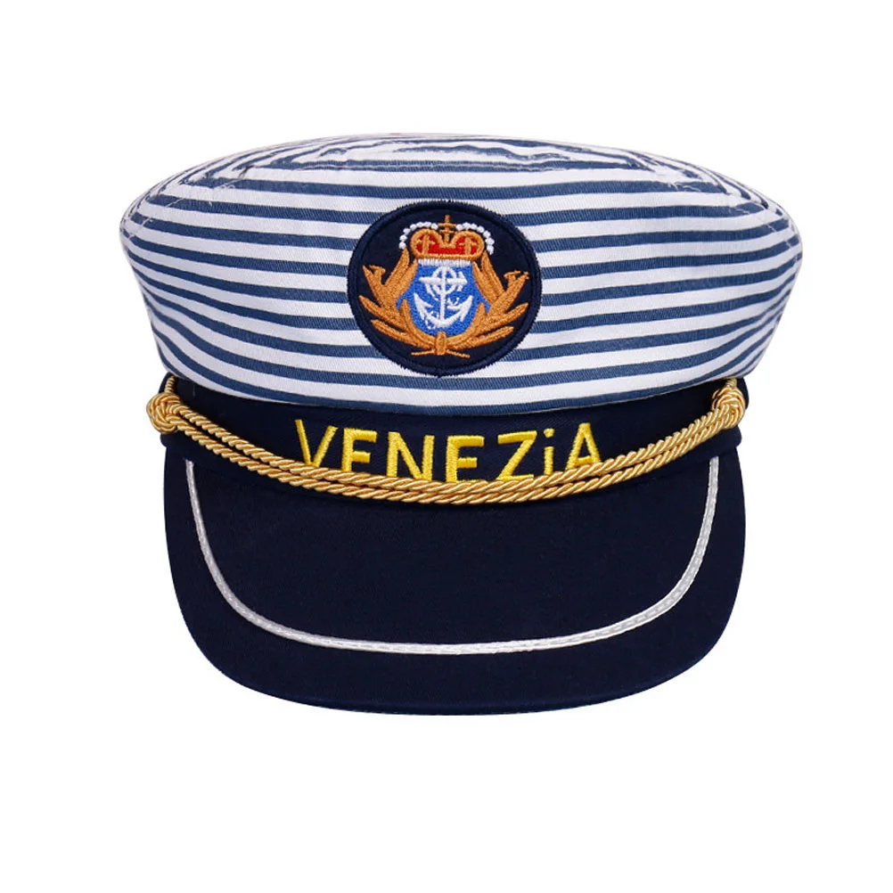 Mens Hat Captain Stripe Navy Unisex Sailor Costume Adult Ship Bride Parent-child