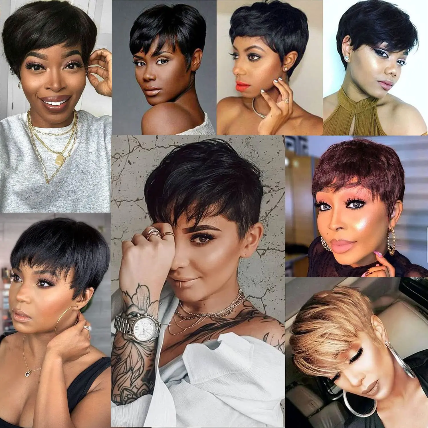 Short Pixie Cut Wigs Full Machine Made Wig With Bangs Wavy Ready To Wear Wigs Straight Hair 100% Remy Human Hair Wigs For Women image 6