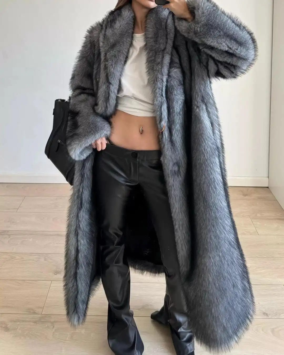 المرأة الفاخرة التلبيب فو الفراء سترة الأزياء التلبيب كم كامل أفخم فضفاضة الدافئة سترة طويلة سيدة الشتاء تخفيف الشارع ملابس خارجية