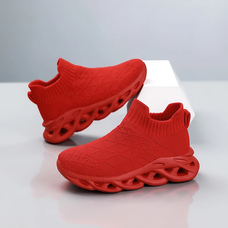 Children Sneaker Boys Sock Shoes Fashion Knit Spring Breathable Lightweight Running Sports Shoes Boy Slip on Casual Sneaker