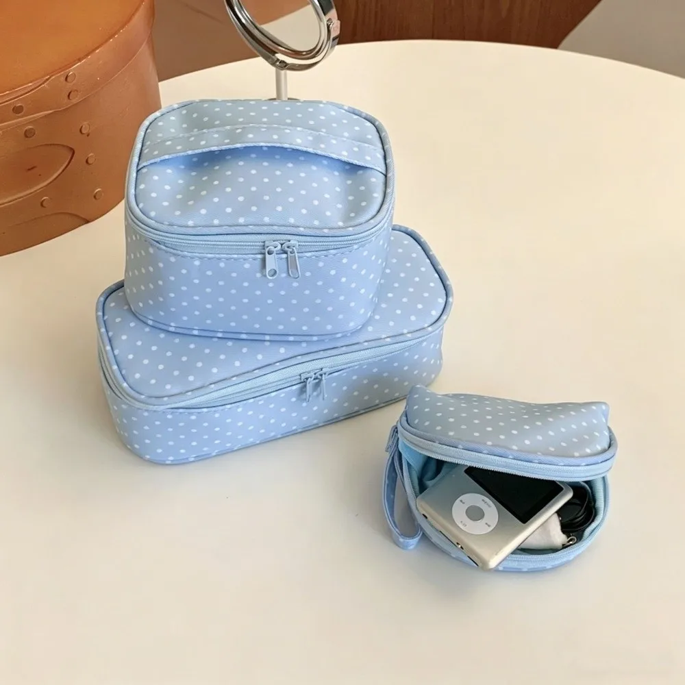 Organizer Polyester Polka Dot Makeup Bag Light Blue Multi Size Cosmetic Pouch Zipper Checkered Wash Bag Portable