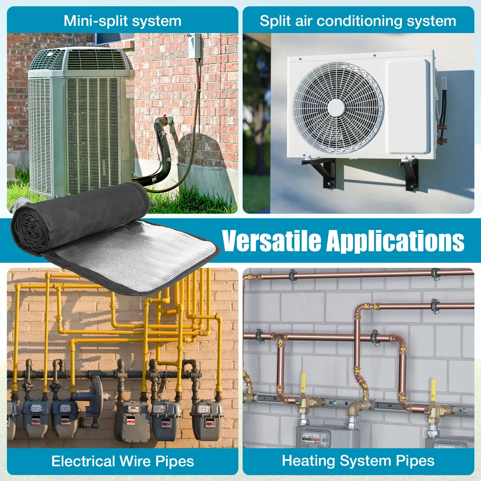 3 طبقات HVAC أنبوب نحاسي غطاء عازل 200x30 سنتيمتر 600D أكسفورد التيار المتناوب الأنابيب العزل يغطي لعزل خط النحاس الخارجي Sl