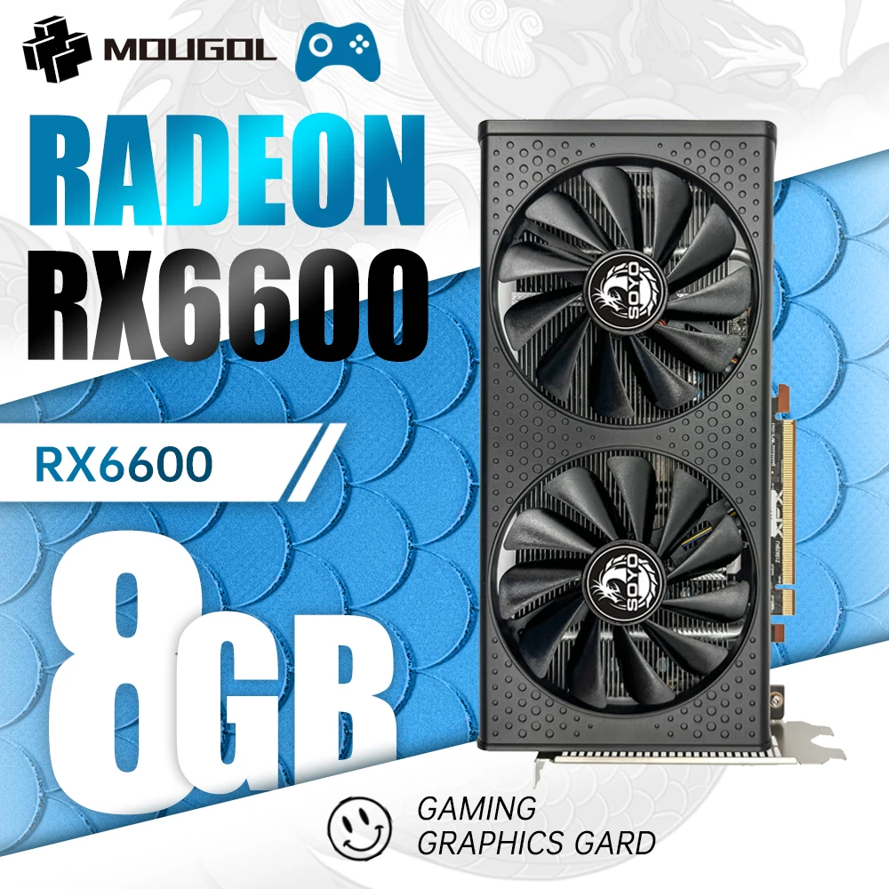 MOUGOL Original RX 6600 scheda grafica da gioco da 8GB GDDR6 128Bit 8PIN 1750-2044 MHZ supporto per scheda Video per Computer Desktop RX6600 8G