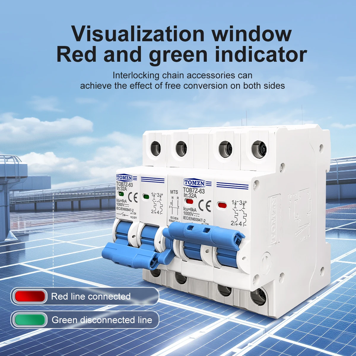 مفتاح تحويل يدوي مزدوج الطاقة TOMZN ، قاطع الدائرة ، MCB لنظام PV ، 2P Plus ، 2P ، DC ، MTS #2