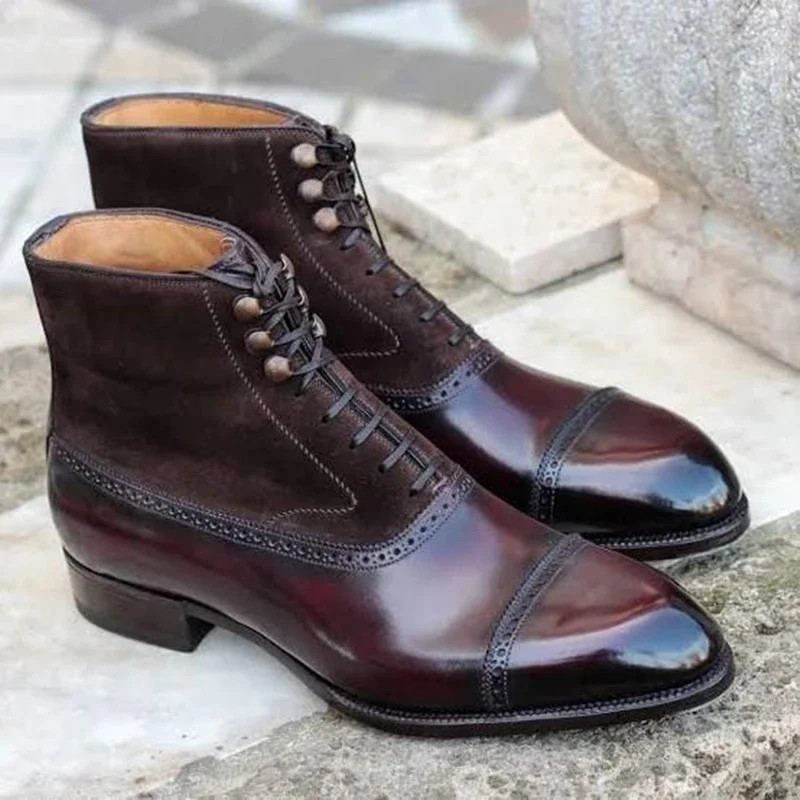 

Новые Коричневые флисовые ботинки ручной работы из флока на шнуровке с ремешком на лодыжке черные деловые ботильоны Botas De Hombre