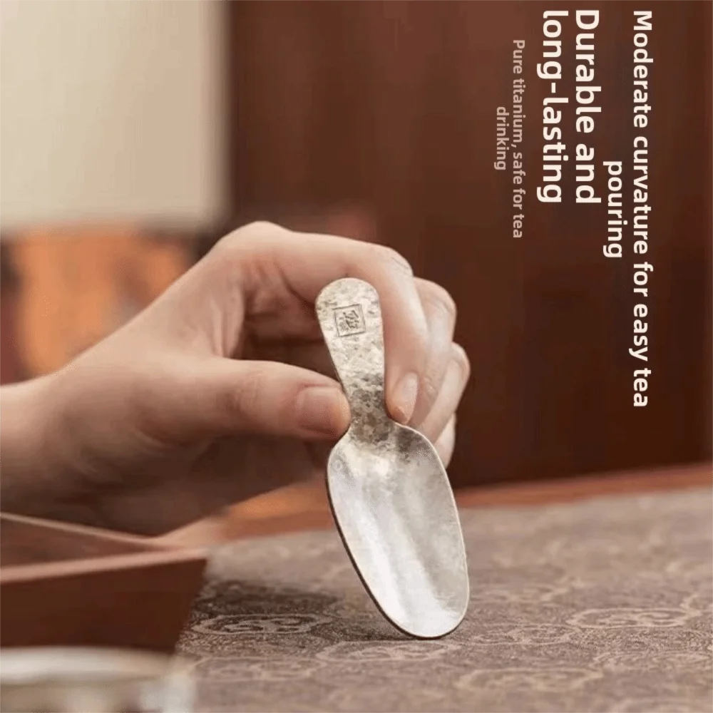 Pure Titanium Short Handle Tea Spoon Anti-Fall Portable Tea Scoop Lightweight Thickened Tea Dividing Tool Spice Condiment