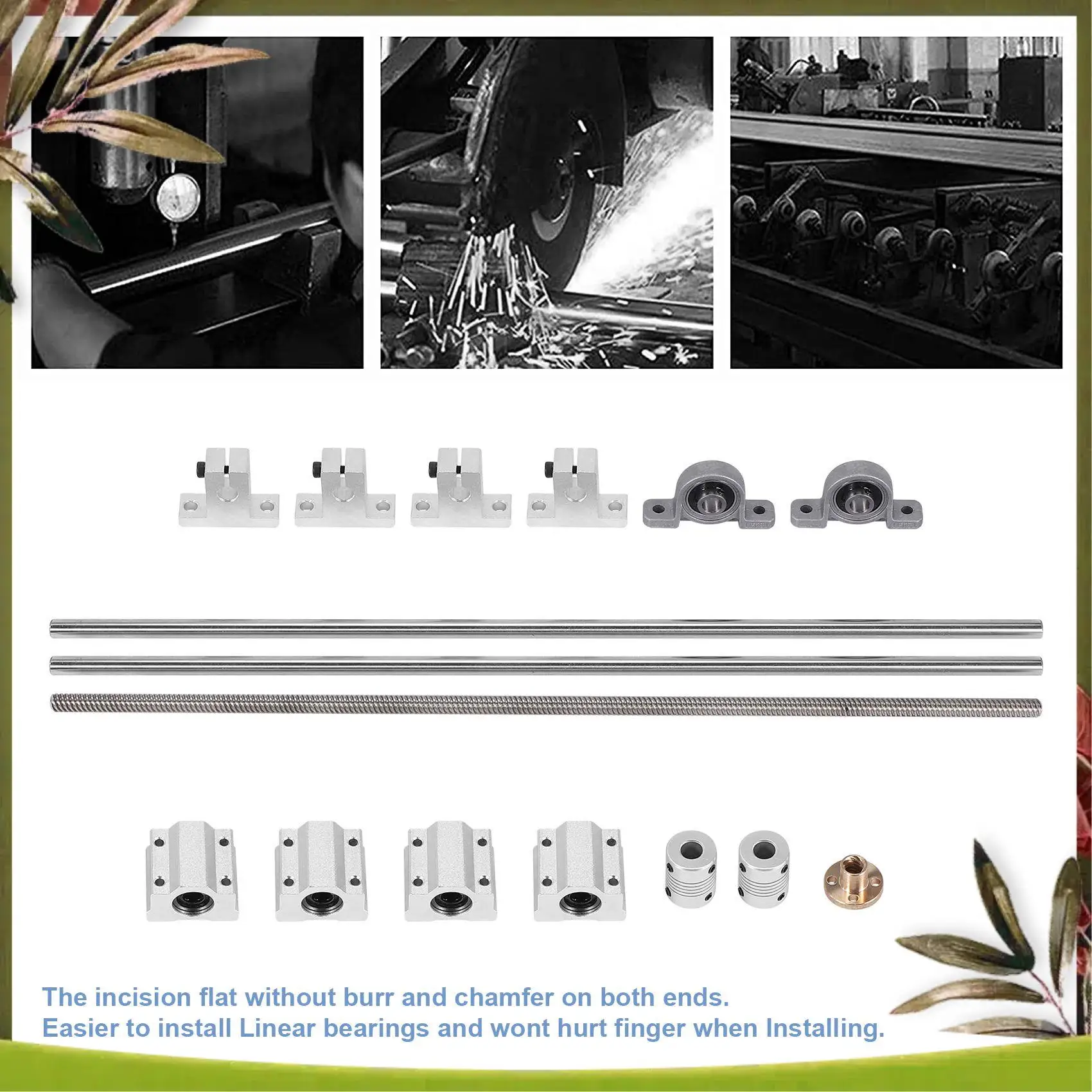 

New-15Pcs 400Mm Optical Axis Guide Bearing Housings Linear Rail Shaft Support Screws Set