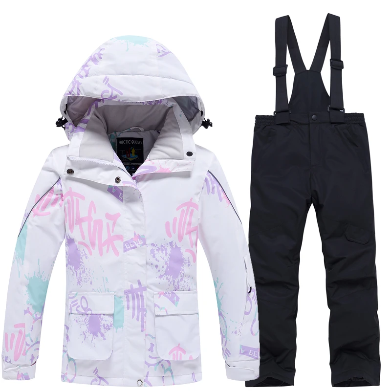 Fashion, Boy‘s and Girl's, Children's Snow Suit, Snowboard Clothing Sets, Outdoor Wear, Ski Coat and Strap Pant, Kids Costumes