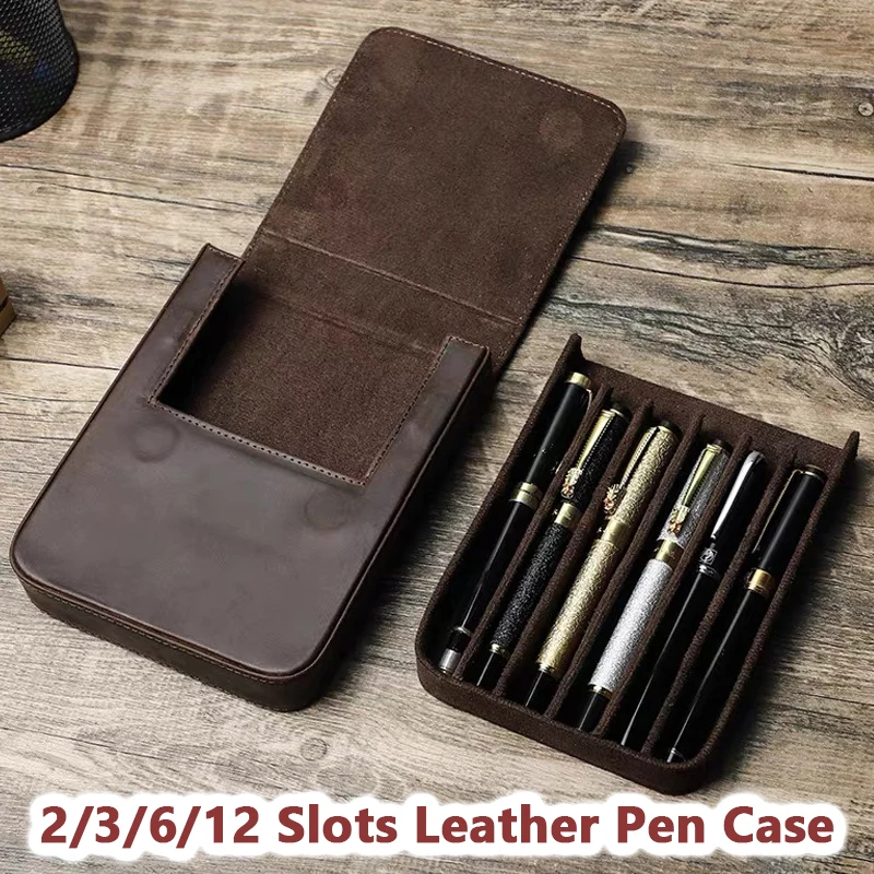 

2/3/6/12 Slots Fountain Pen Leather Case Luxury Bags With Removable Pen Tray Pencil Organizer Office School Supplies Stationery