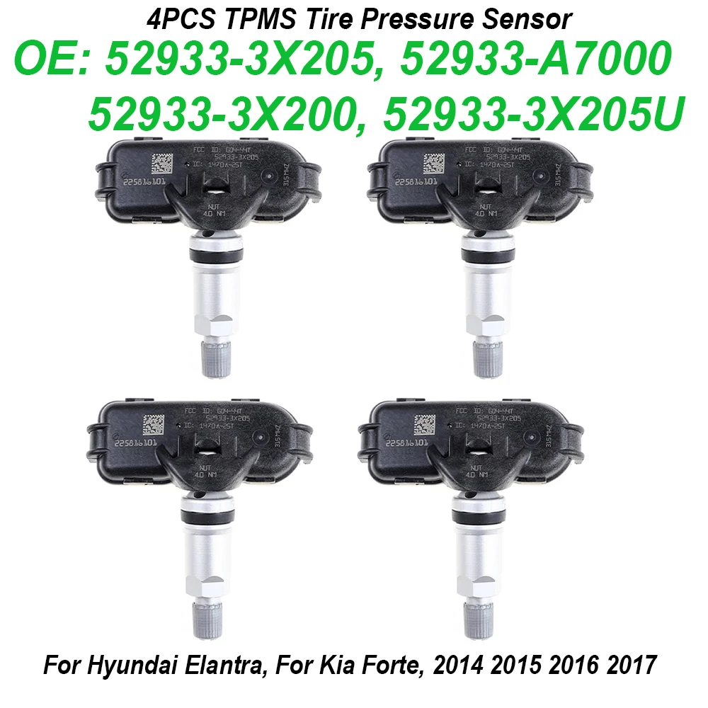 4 шт., 315 МГц, датчик давления в шинах TPMS 52933-3X205 52933-A7000 52933-3X200 52933-3X205U для Hyundai Elantra Coupe Kia Forte