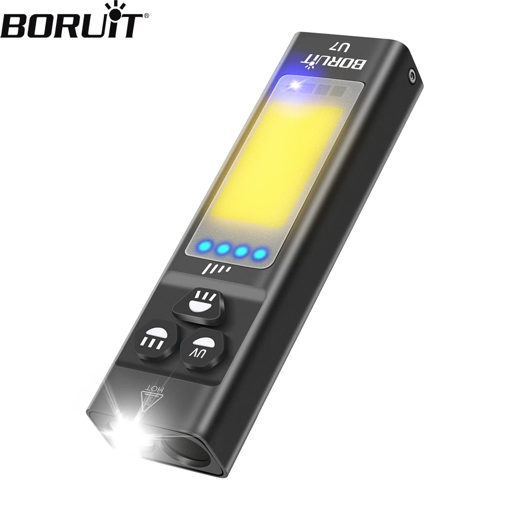 

BORUiT U7 LED Flashlight 365nm UV Light SST40 1100LM RGB Light USB C Rechargeable Spotlight Floodlight Torch with Magnetic