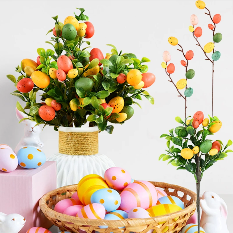 

1pc Easter Eggs Tree Branch Colorful Painting Foam Egg Flower For Easter Home Decoration Fake Plant Spring Festival Party Supply