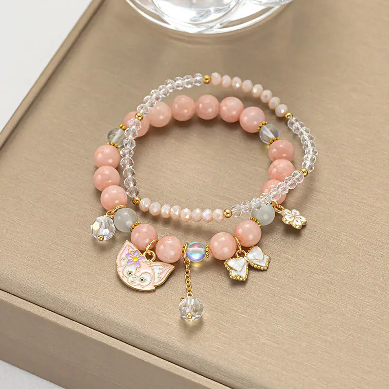 การ์ตูน Disney LinaBelle สาวใหม่น่ารักหวานและแฟชั่นแฟนนักเรียน Multi-Layered ประณีตสร้อยข้อมือคริสตัลของขวัญ