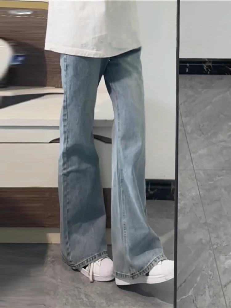 

American Sle Vintage Light Blue Men's Summer Thin Straight Leg Jeans Cleanfit Pants Ootd Casual Loose Trousers