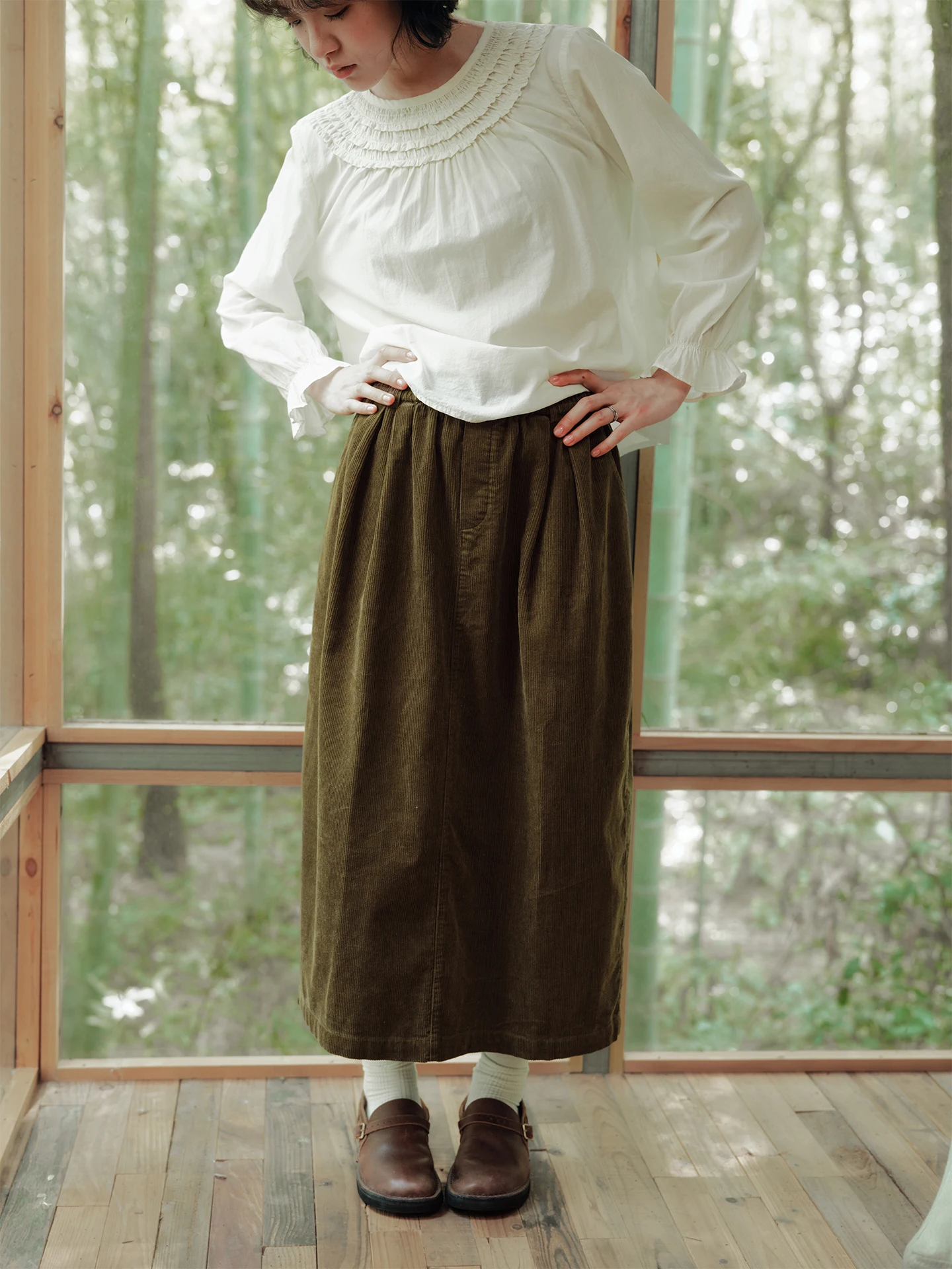 Pure Cotton A-Line  Skirt Women's Retro Corduroy Half-length Autumn Season Fashionable Comfortable Standard Fit Skirt