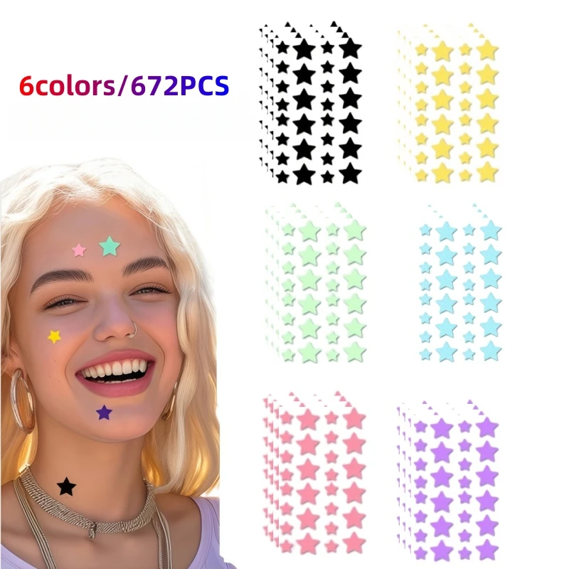 672PCS Star Pimple Patches 6 Colors Bulk Pack Breathable Waterproof Face Skin Care