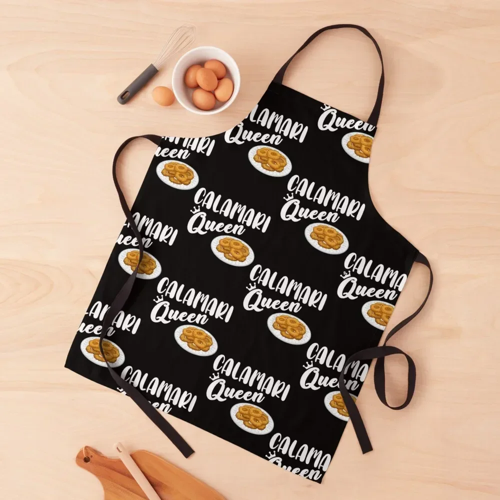 Funny Fried Squid Calamari Queen product Apron Women's Dresses Kitchen Things Professional Barber Chef Accessories Apron