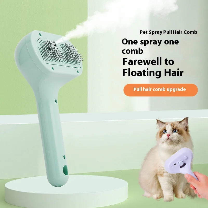 Pet Cat Hair Removal Comb Release Button Massage Grooming Brush USB Rechargeable Comb Dog Spray Grooming Cleaning Tool