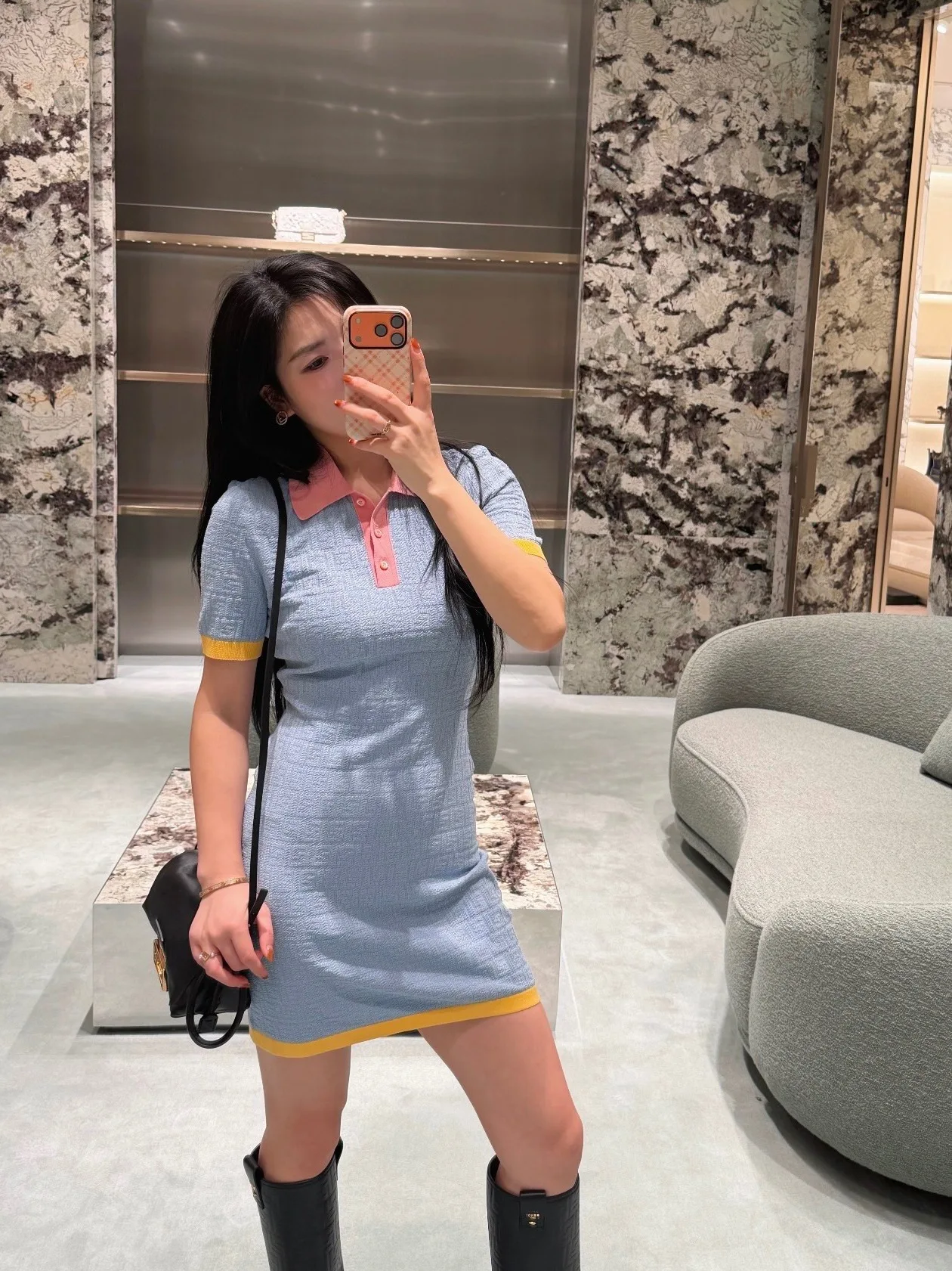 

Платье VIBE в стиле преппи с цветовыми блоками, вязаное, женское, с коротким рукавом, с воротником, молодежное, элегантное, из мягкой тонкой вязки