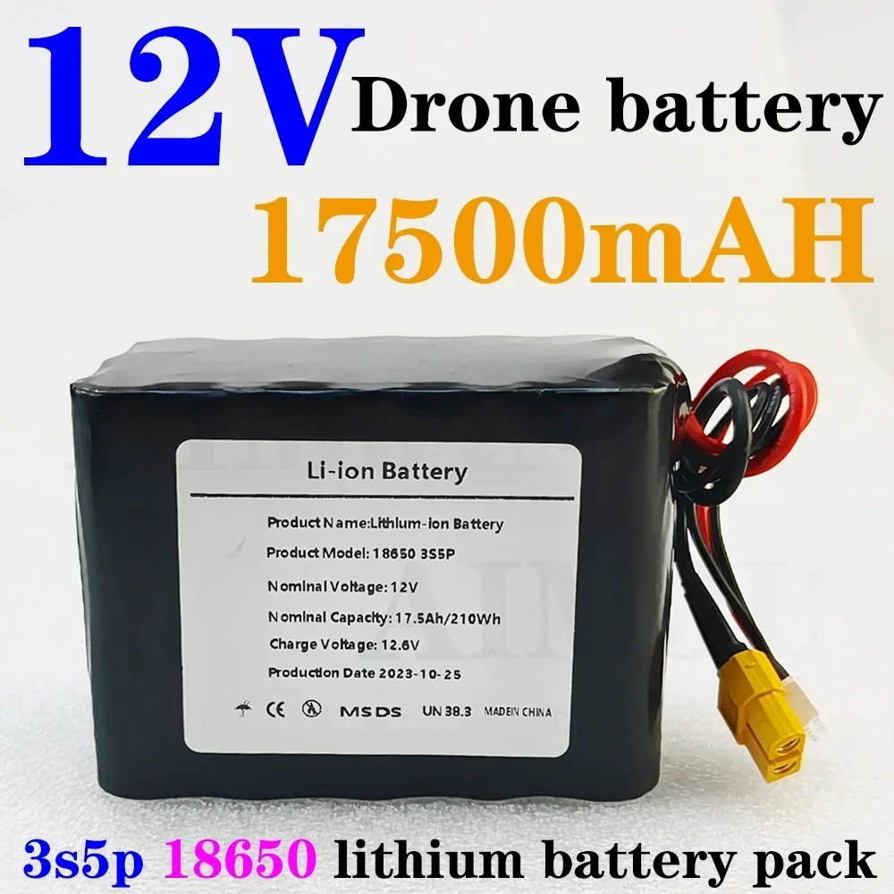 12V Battery 17.5Ah UAV  for Various RC Airplane Drone Quadrotor XH2.54-4P XT60 3s5p battery pack