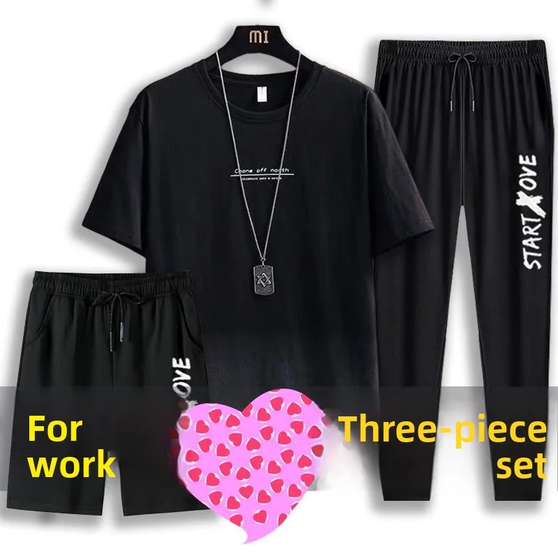 

Summer New Ice Silk Men's Casual Loose ort Sve T-irt orts Sportswear Set Tee Pieces Trendy Youth Polyester Fiber