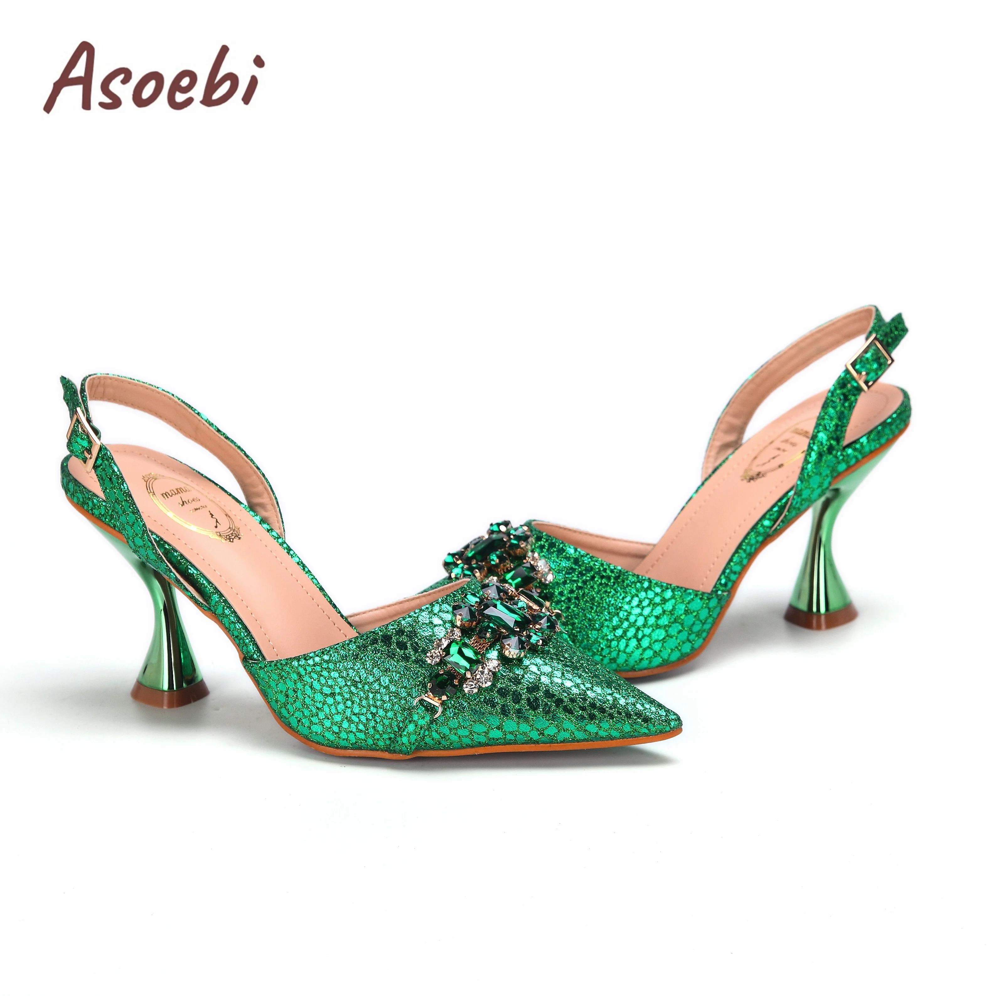 Zapatos de diseño de moda italiana para mujer, en Color verde bolso a juego, Sandalias cómodas para damas africanas maduras para fiesta de boda