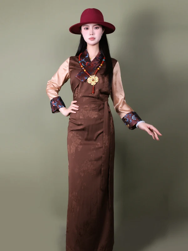 

Tibetan Ethnic Women's Western Style Long Skirt Spring Season Color Block Las Vegas Costume National Trend Custom Made