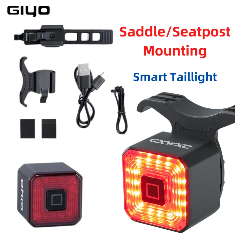 GIYO Smart Fahrrad Licht Sattel/Sattelstütze Doppel Montage Halterung USB Aufladbare Regendicht Warnung Rücklicht Fahrrad Zubehör