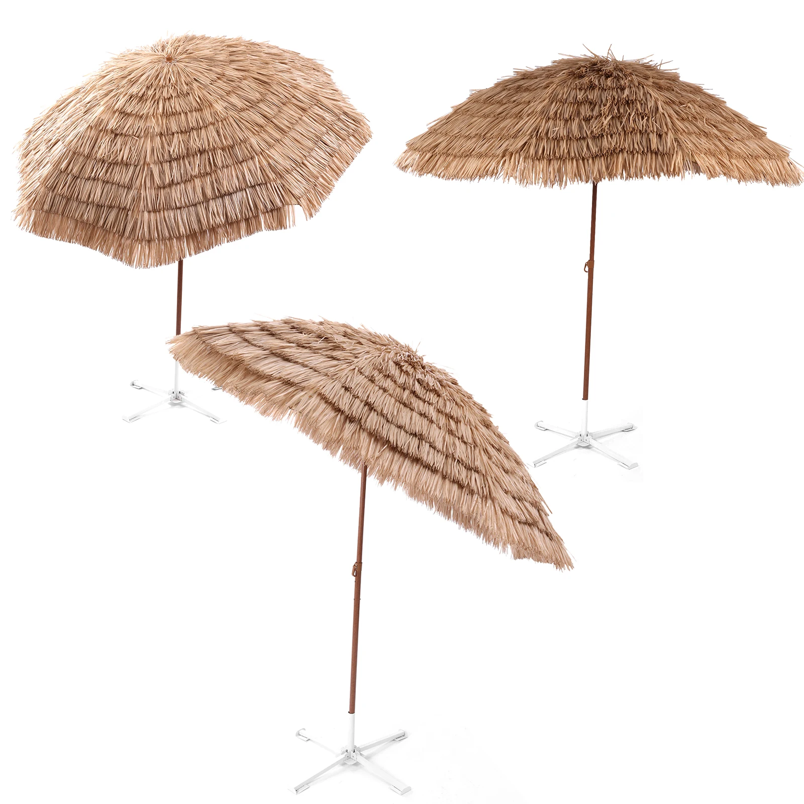 

6.56FT Thatched Patio Umbrella with Tilt Adjustment & 8 Ribs Outdoor Patio Umbrella UPF 50+ UV Protection for Sand Garden Lawn