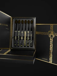 [6-Pcs Gift Boxes] Black Gold Series Printed Handle Small Brush Head Home Adult Couple Travel Soft-Bristled Toothbrush