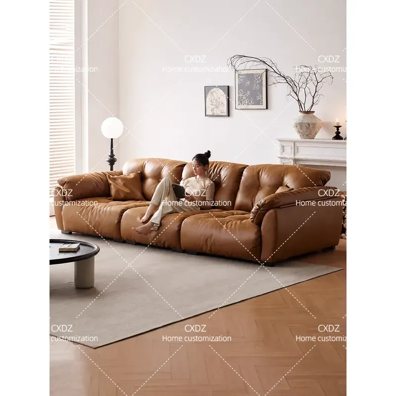 Medieval Cloud Sofa Living Room 2026 Caramel Oil Wax First Layer Leather Removable Backrest Upgraded Version of Monte Sofa