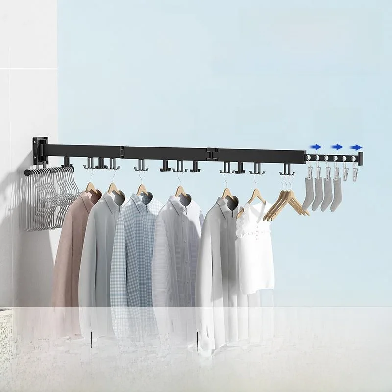 Invisible Wall Mounted Clothes Drying Rack Bathroom Laundry Holder Foldable Space Saving Aluminum Clothesline Organizer