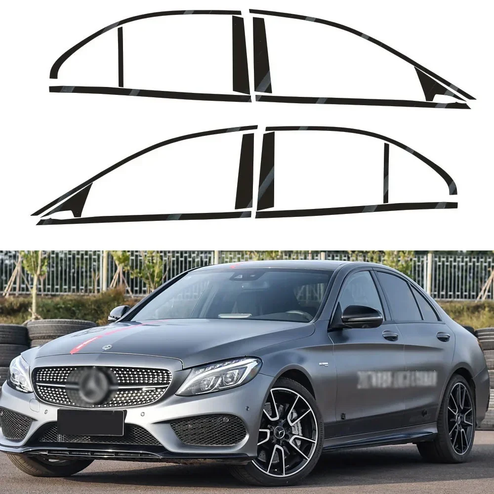 For Mercedes Benz C-Class W205 2014-22 PVC Glossy Black Car Window Decorative Strip Stickers Car Exterior Protection Accessories