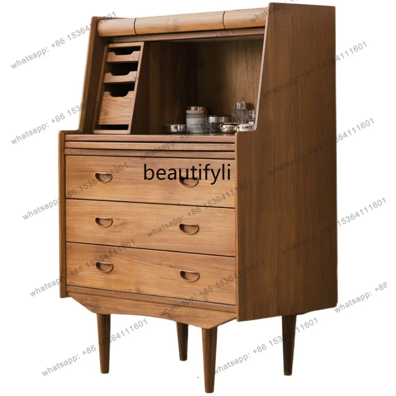 Old teak medieval secretary cabinet bedroom dressing cabinet all solid wood multi-functional drawer storage cabinet