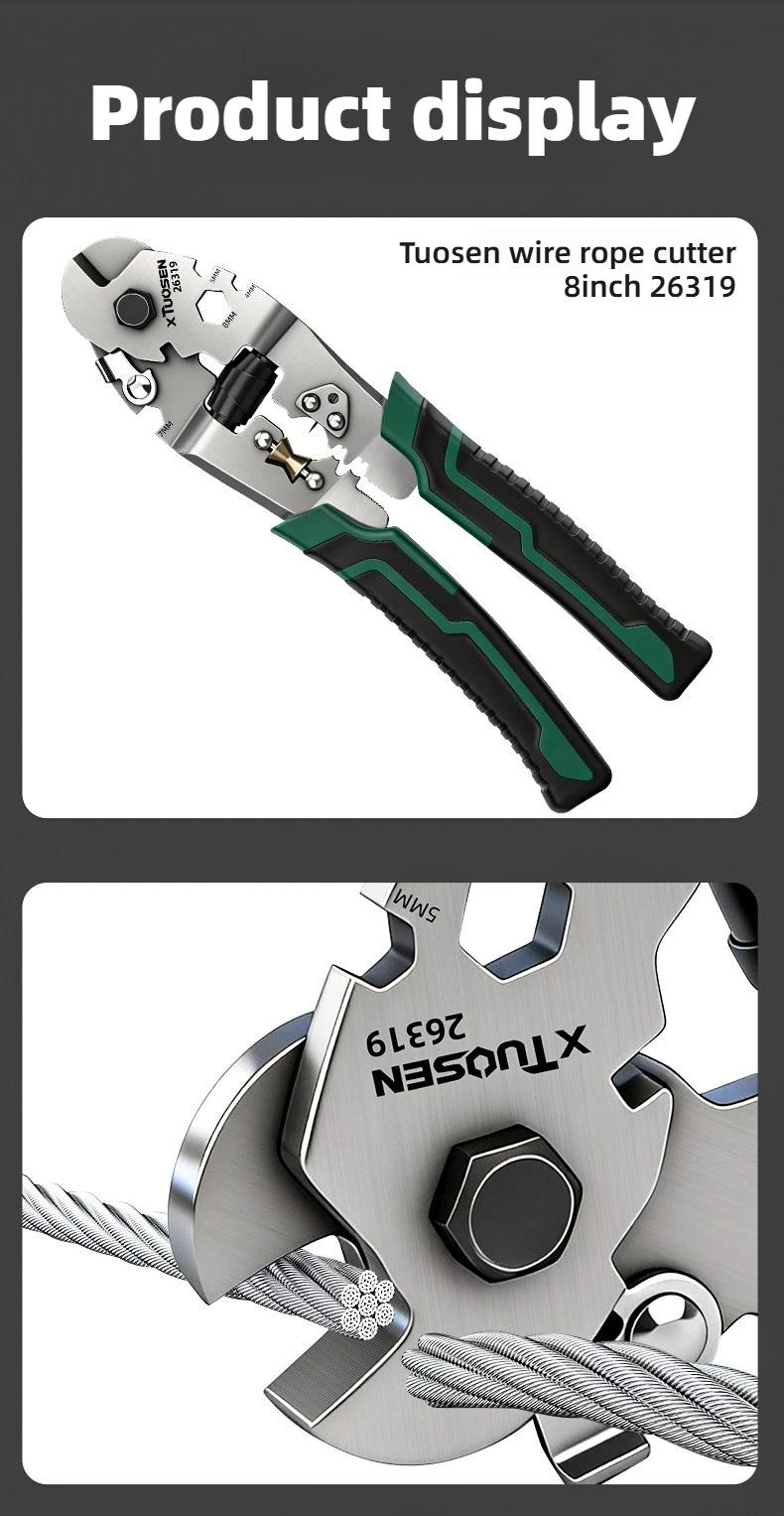 TUOSEN 8-Zoll-Seilschere aus Kohlenstoffstahl mit federbelastetem Griff zum Schneiden von Drahtseilen und Kabeln bis zu 6 mm Y5GB – Detail 7