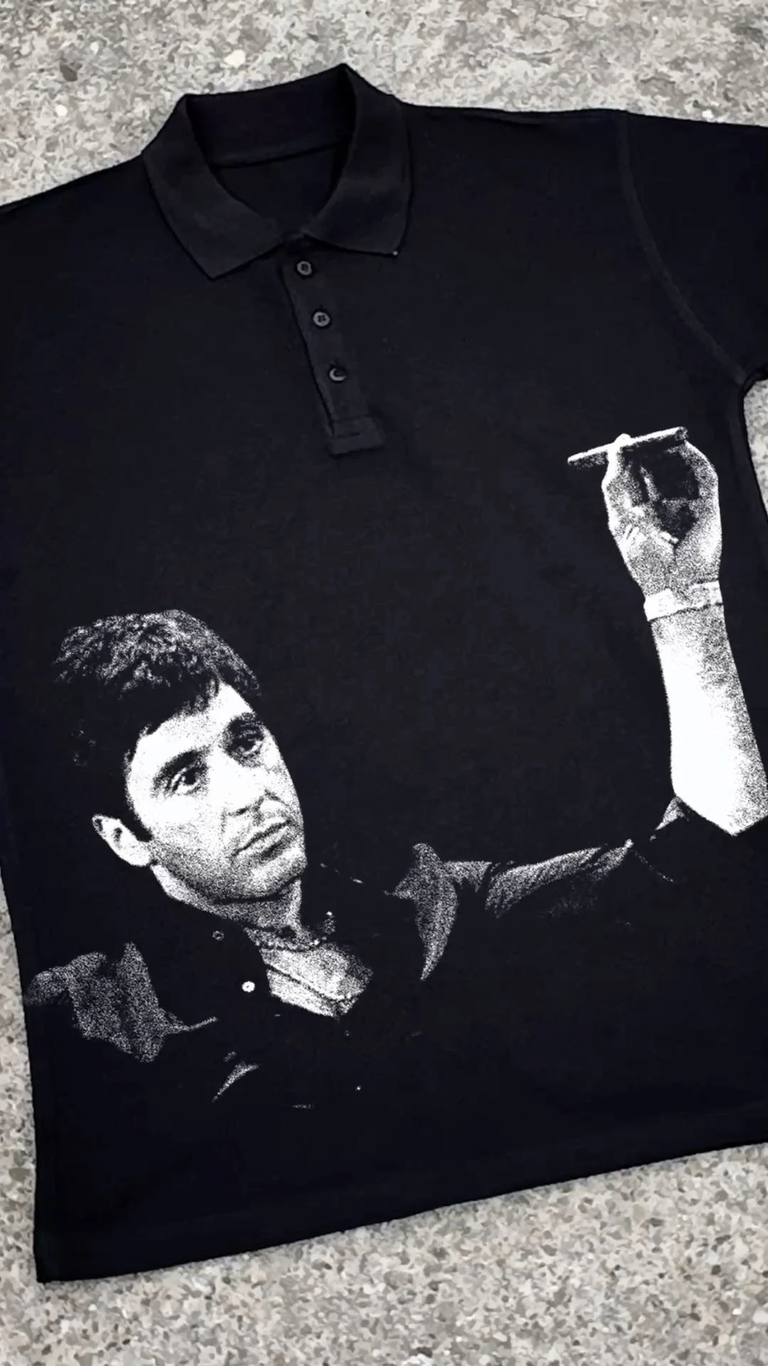 Camiseta Polo Tony Montana Y2K con Estampado Rock Gótico, Camiseta Holgada de Moda Hip Hop, Camisa con Cuello Abotonado, Camiseta Informal Punk