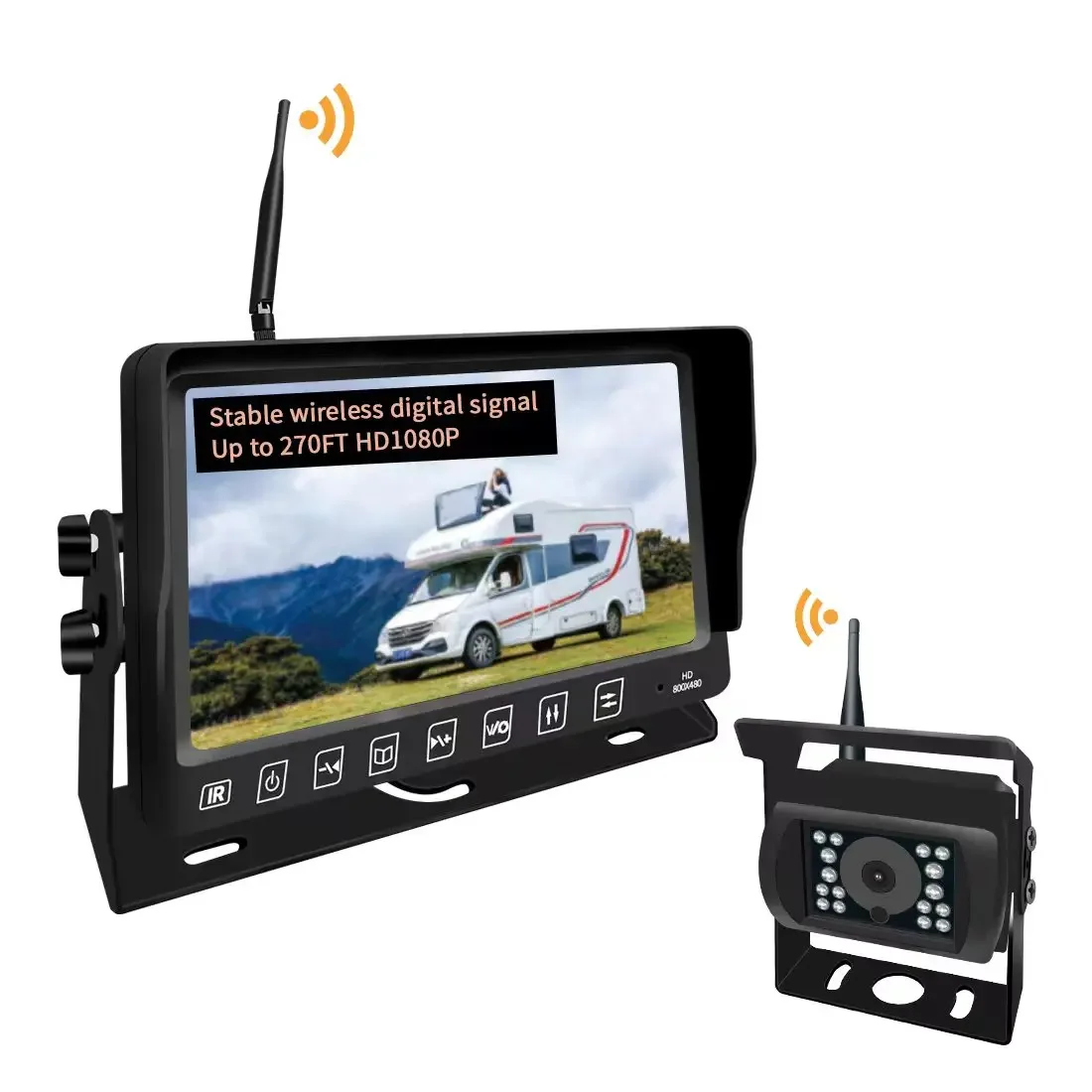 Wireless Backup Cam era with 7INCH DVR Mo nitor for RV Trailer 720P FHD Back Up Cam with Extra Long Range Signal Touch Button