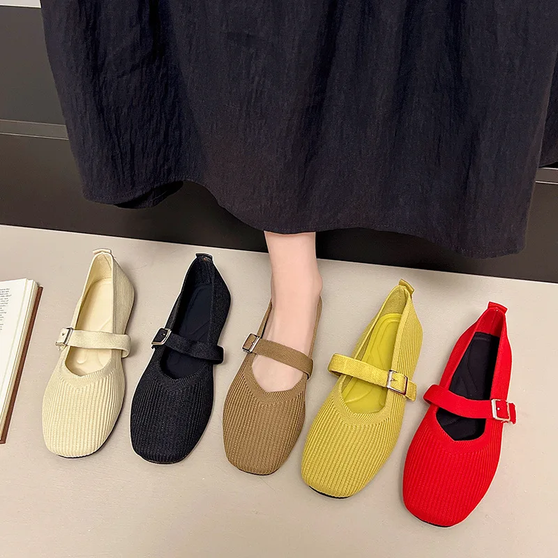 

Women Flats Summer Trend Knitted Mary Jane Shoes for Woman Breathable Footwear Lightweight Casual Flat Shoes Zapatos De Mujer