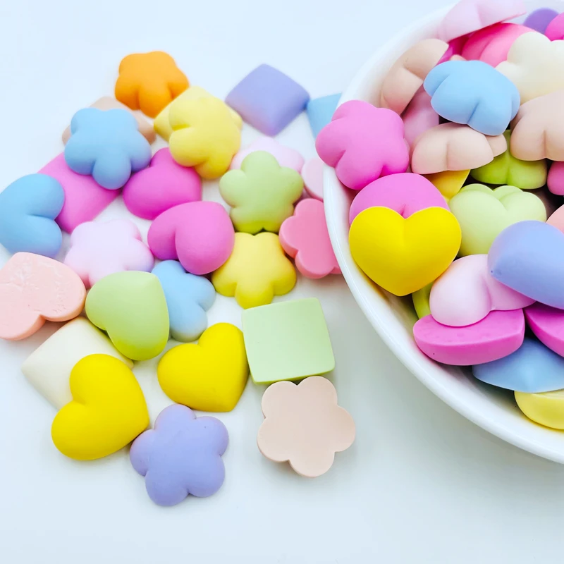 20 Pcs Cute Cartoon Mini heart-Shaped， Flower Shaped Flat Back Resin Cabochons Scrapbooking DIY Jewelry Craft Accessories D91