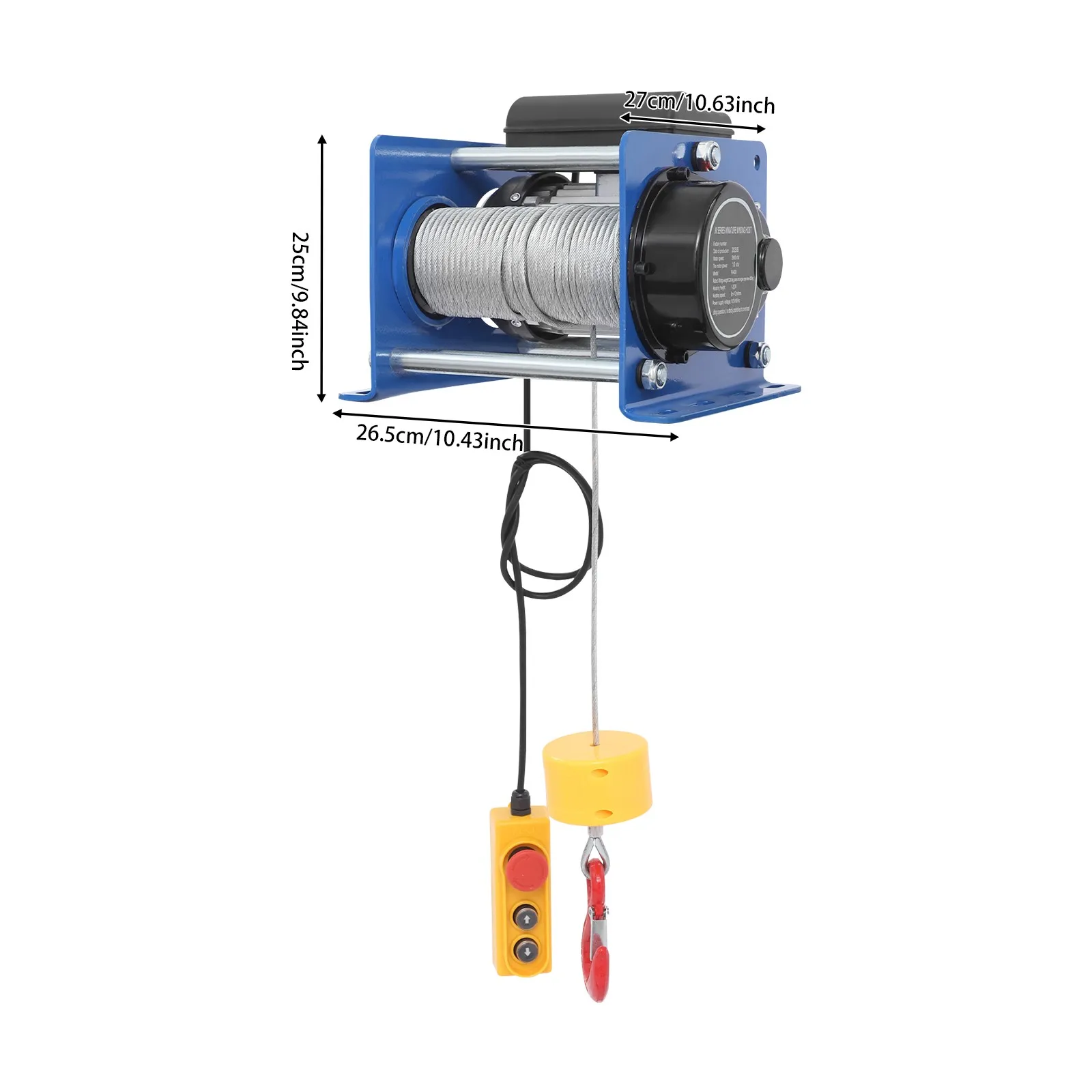 รอกไฟฟ้า 1000 วัตต์ พร้อมรีโมทแบบมีสาย รอกไฟฟ้าพร้อมลวดสลิงเหล็ก 98.43 ฟุต 2800 รอบต่อนาที