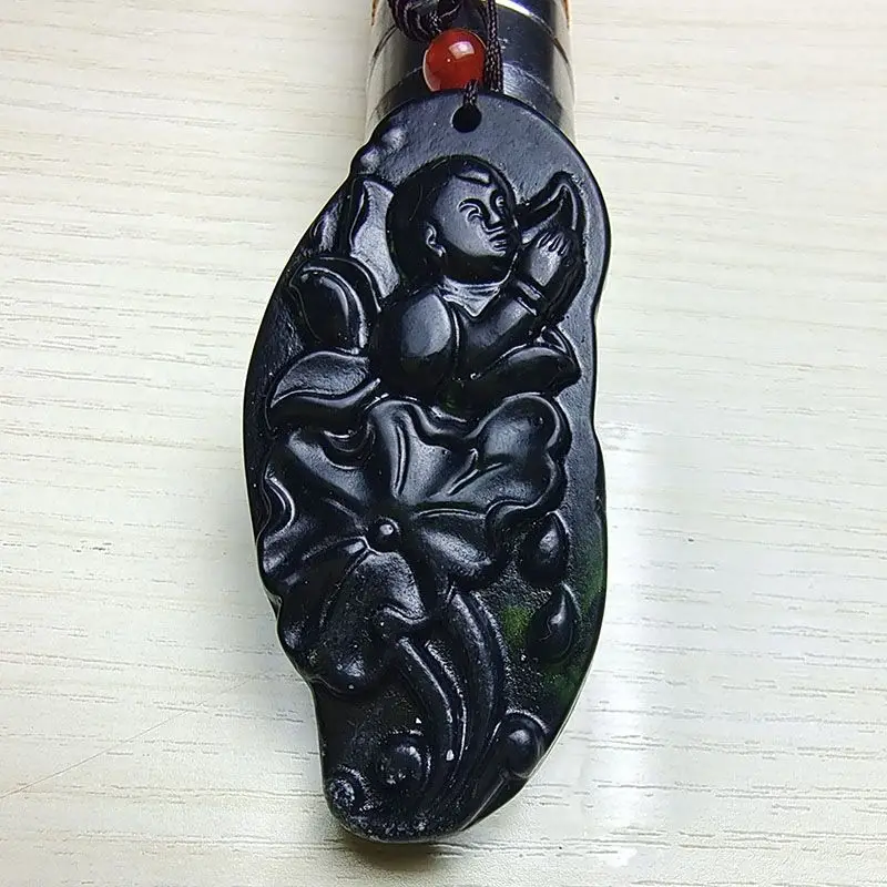 Double-sided Golden Boy and Jade Girl Pendant Medicine King Stone Gold Jade Good Edge Necklace Pendant