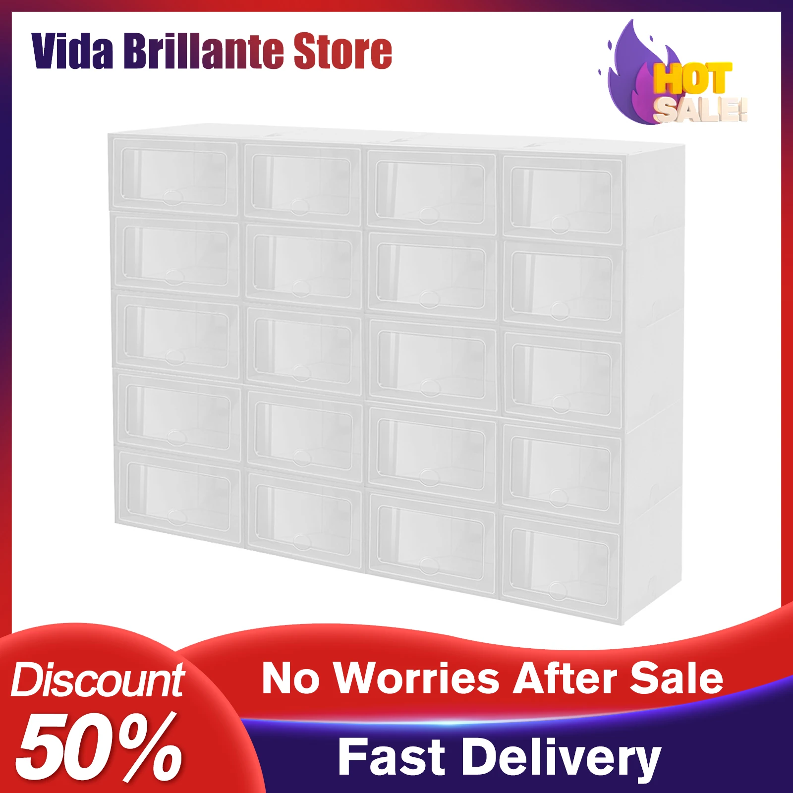 

20Pcs Plastic Shoes Storage Case 32.6x24x14cm Shoe Boxes Tight Edge Snaps Foldable Stackable Easy Assembly Rectangular White