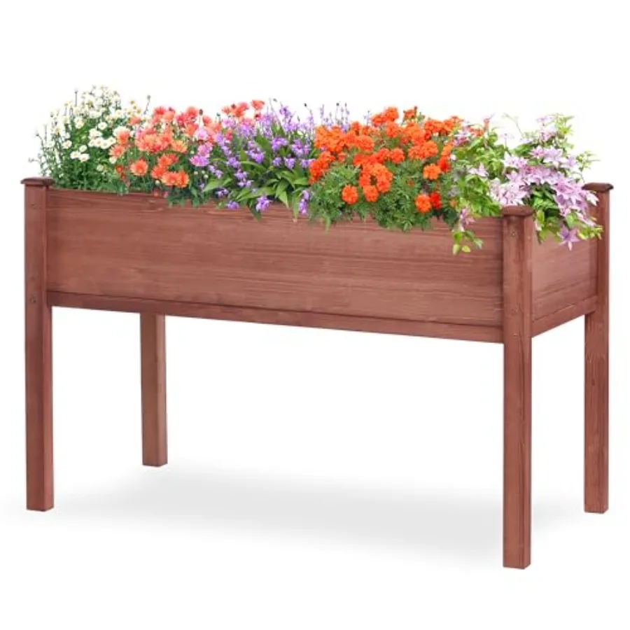 

48×24×30 Inch Raised Garden Bed with Legs Solid Wood Elevated Planter Box Stand with Liner for Outdoor Backyard Patio Balcony