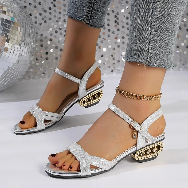 2026 Summer New Women's Shoes Round Toe One Word Buckle Strap Block Heel Shoes