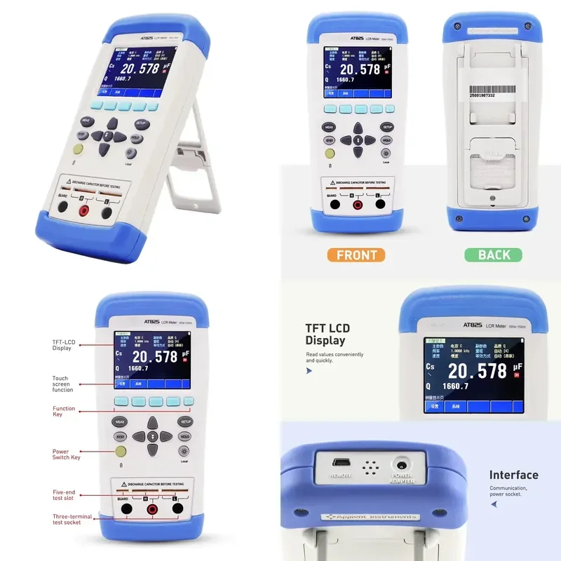 for AT825 Handheld Digital LCR Meter Multi Frequency Precision Tester 0.2% Accuracy TFT LCD Display USB Interface ABS