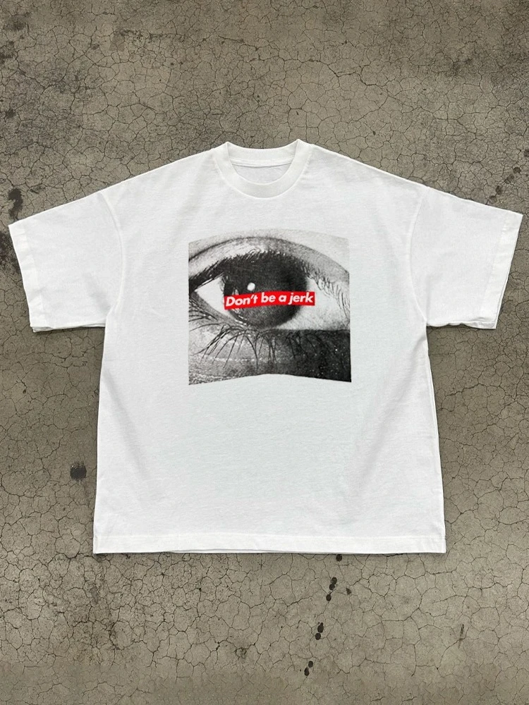 

Свободная мужская и женская футболка с короткими рукавами в американском уличном стиле Don'be A Jerk Eye, 2026, модный повседневный топ