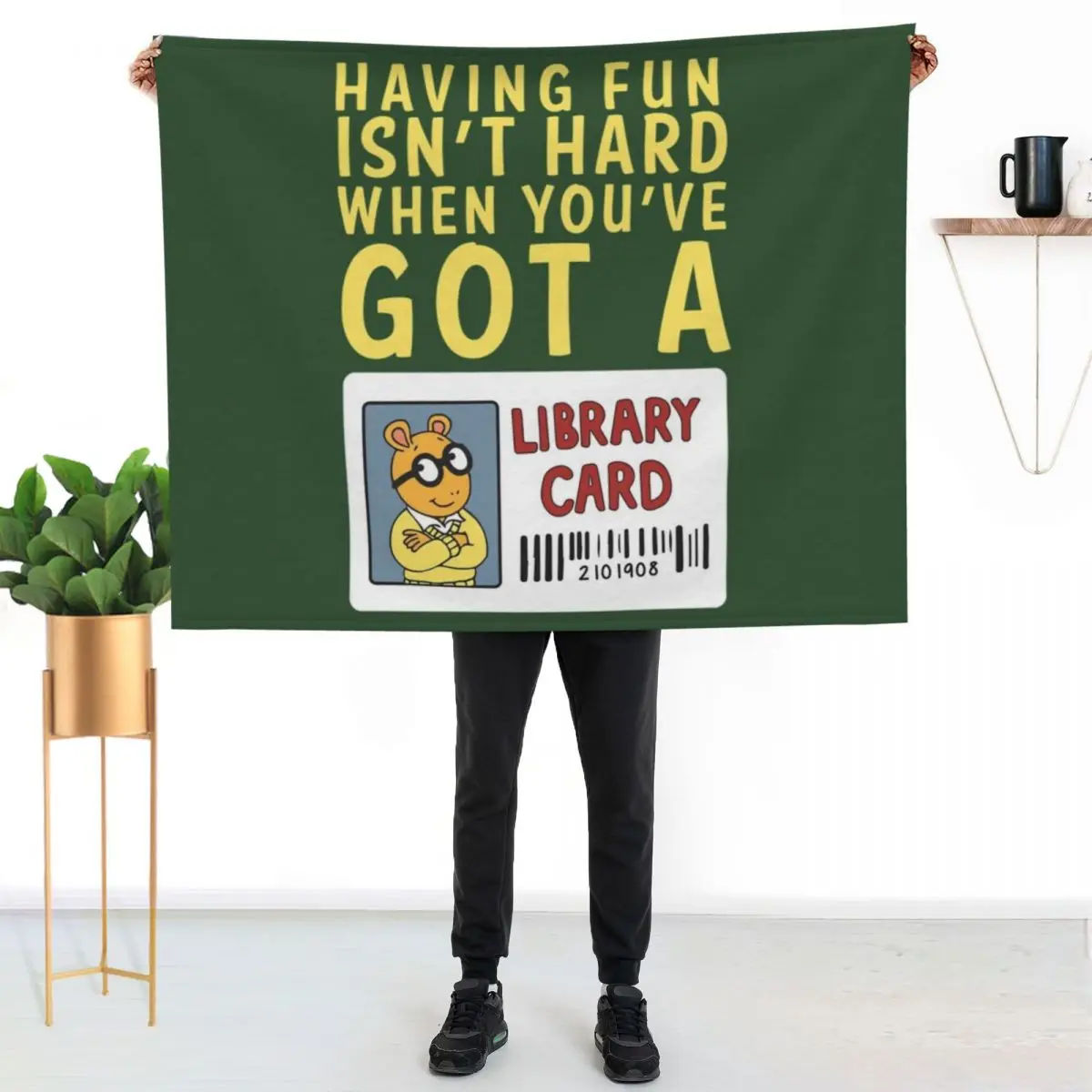 Arthur Library Card Greeting Card \t Throw Blanket blankets and throws funny gift Soft Plaid Picnic Luxury St Stuffeds Blankets