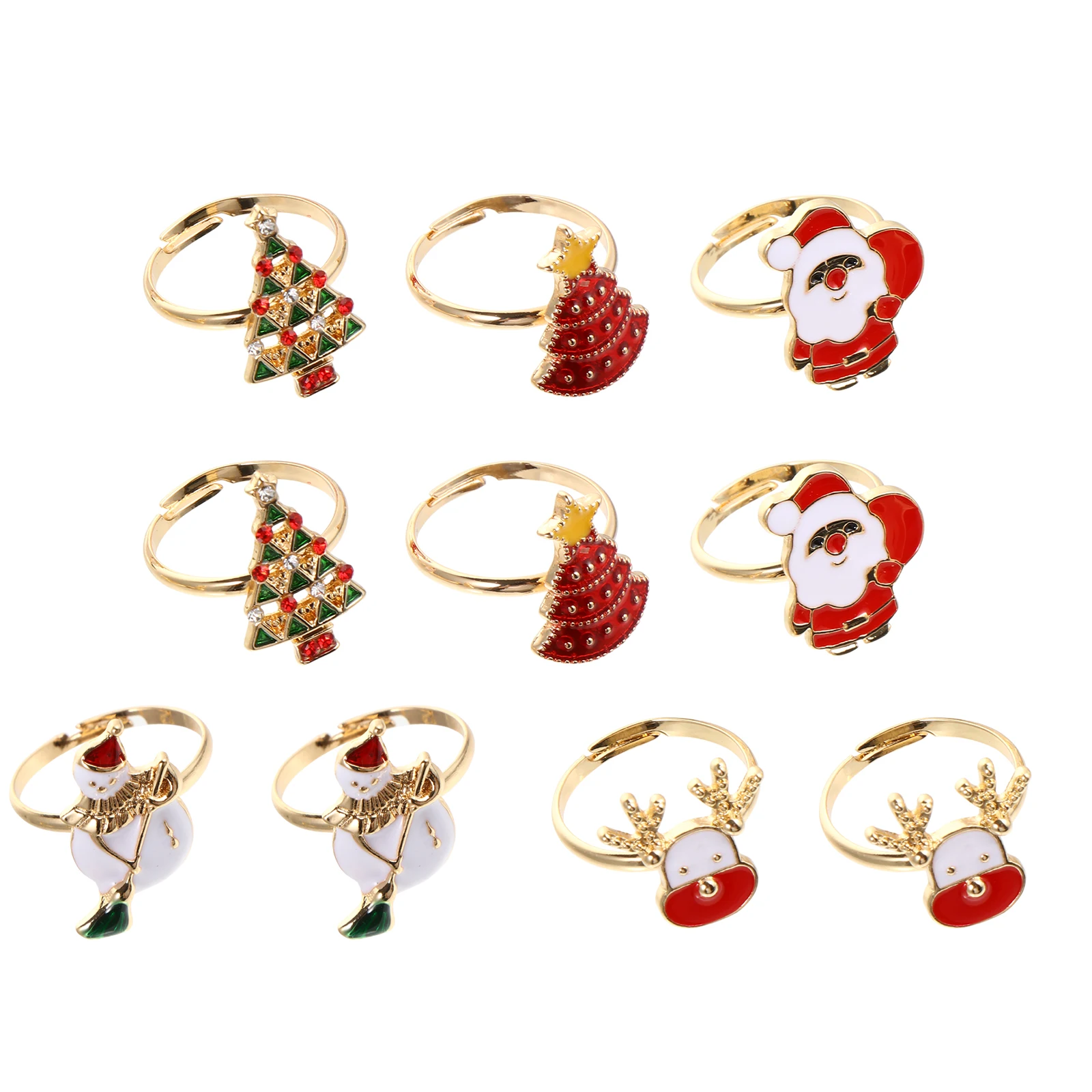 

10 Pcs Christmas Cartoon Rings Unique Toy Rhinestone Xmas Party Finger Circlets Adorable Festive Novel
