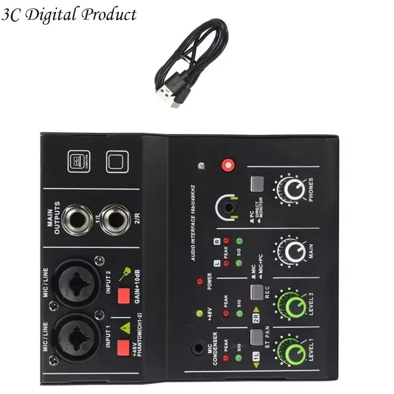 Mixer 2-Way Mixer Compact Sound Card Console 48V Daya untuk Performa Rekaman Studios Home Q84a